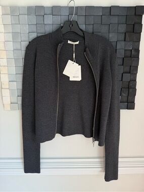 Chicjoc charcoal ribbed zip sweater